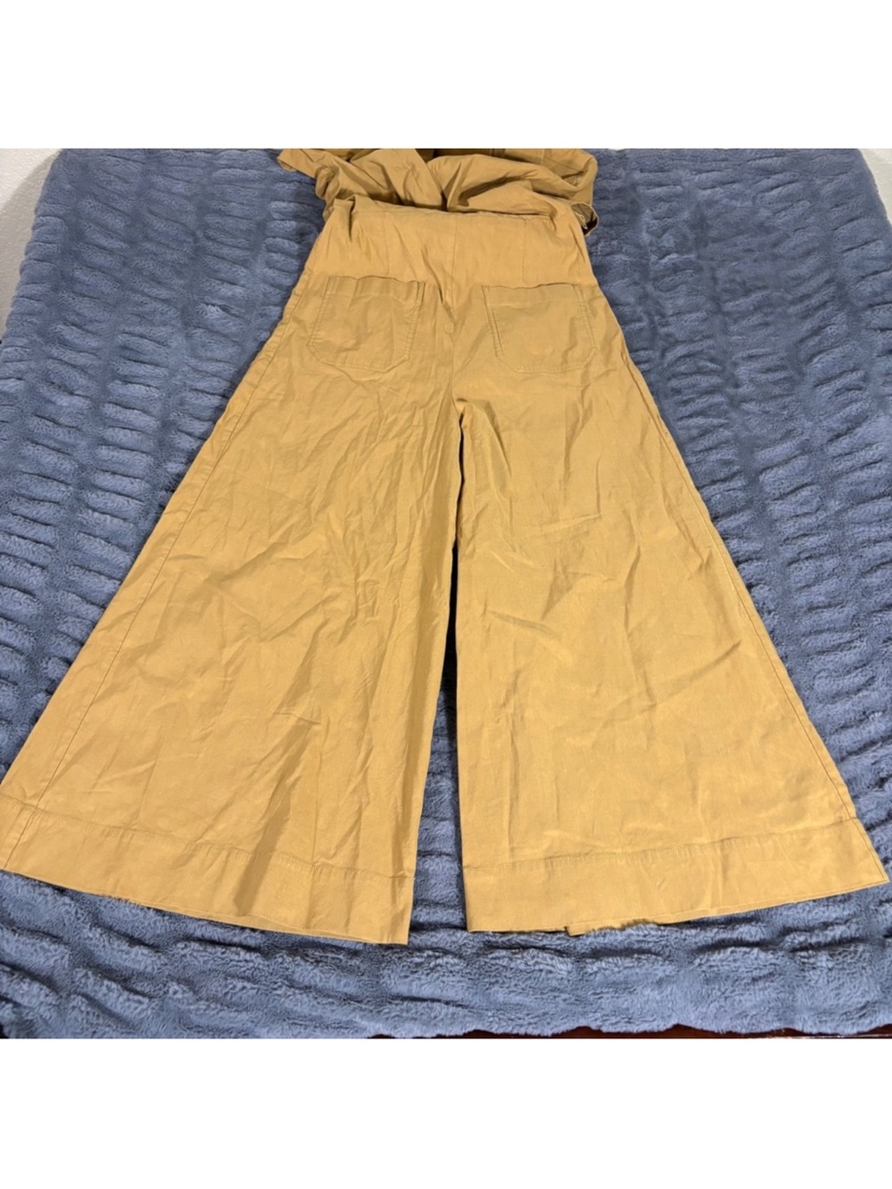 Maeve Mustard Short-Sleeve Wide-Leg Utility Jumpsuit - Picture 3 of 6